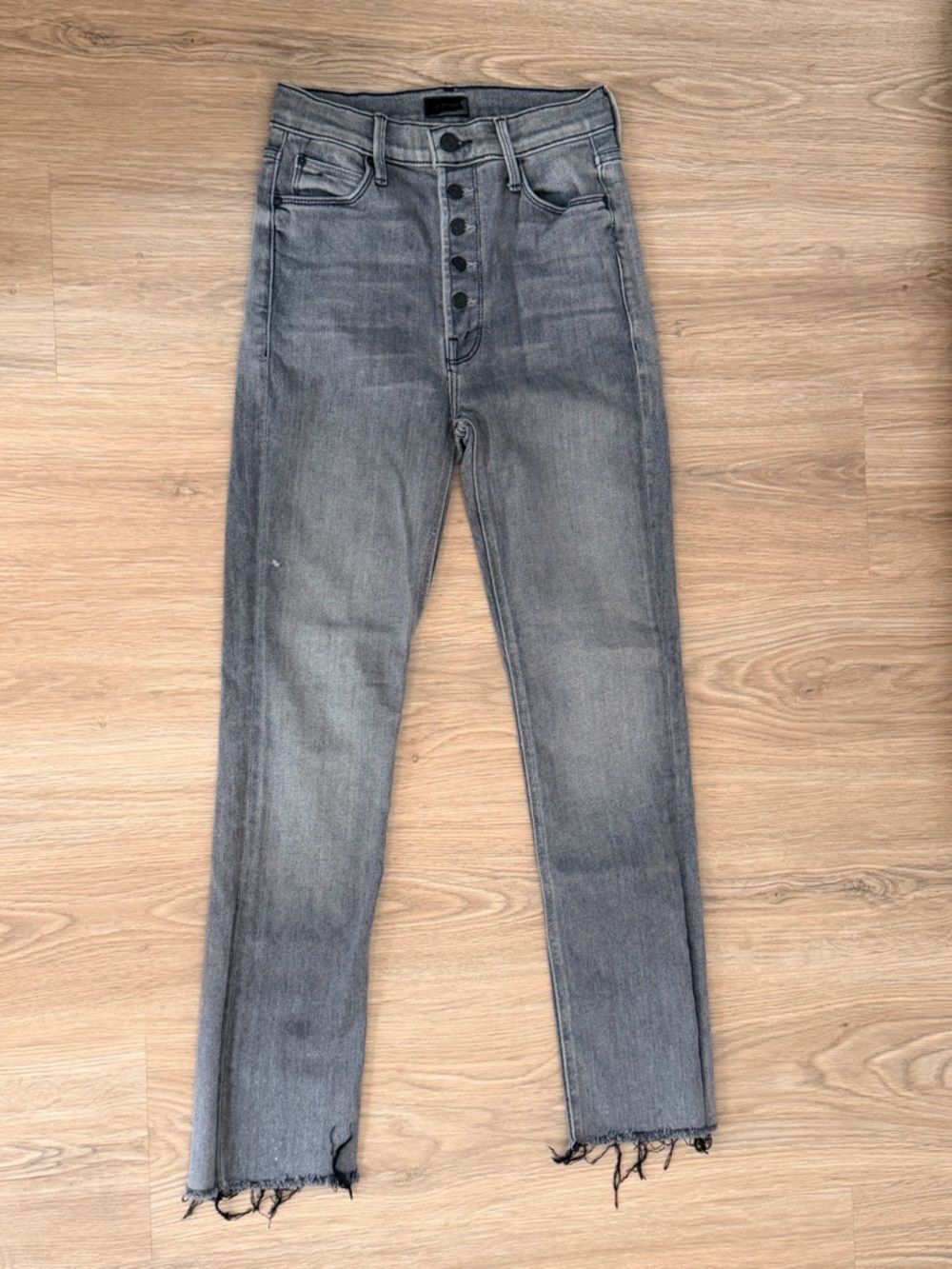 MOTHER Gray High-Rise Button-Fly Straight-Leg Jeans